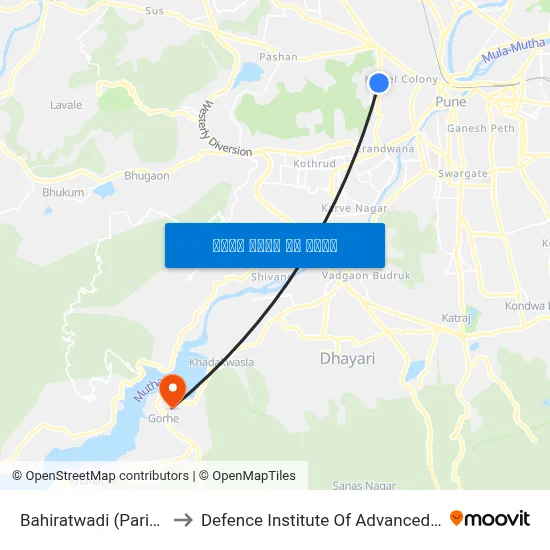 बहिरटवाडी (परिमल उद्यान) to रक्षा उन्नत प्रौद्योगिकी संस्थान map
