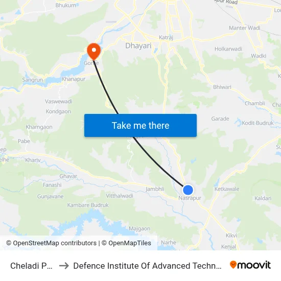Cheladi Phata to Defence Institute Of Advanced Technology Diat map