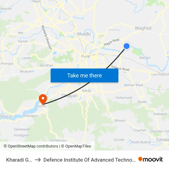 Kharadi Gaon to Defence Institute Of Advanced Technology Diat map