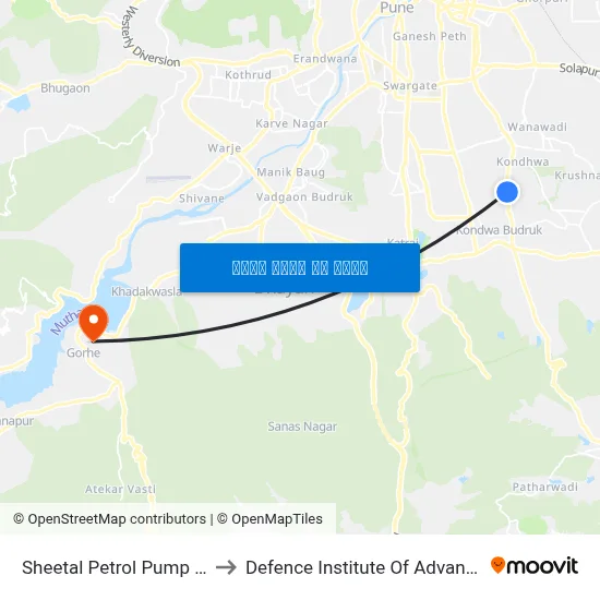 शीतल पेट्रोल पंप कोंढवा खुर्द to रक्षा उन्नत प्रौद्योगिकी संस्थान map
