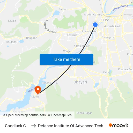 गुडलक चौक to रक्षा उन्नत प्रौद्योगिकी संस्थान map