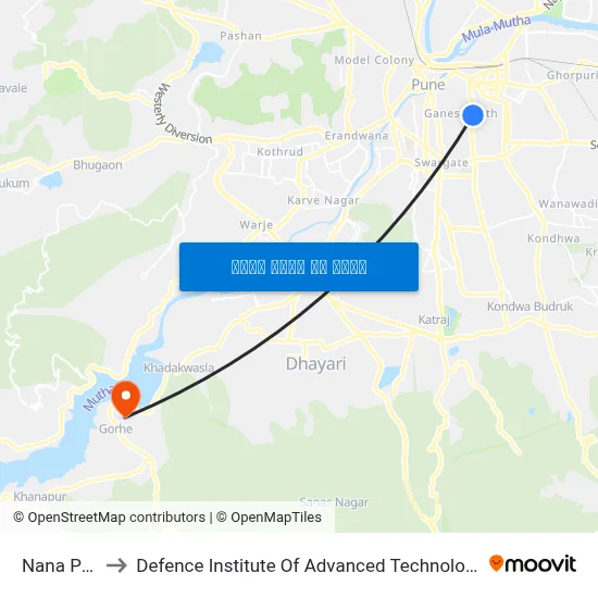 Nana Peth to Defence Institute Of Advanced Technology Diat map