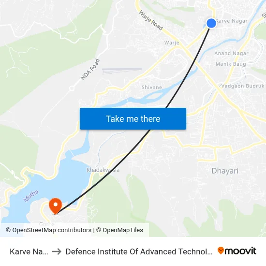कर्वे नगर to रक्षा उन्नत प्रौद्योगिकी संस्थान map