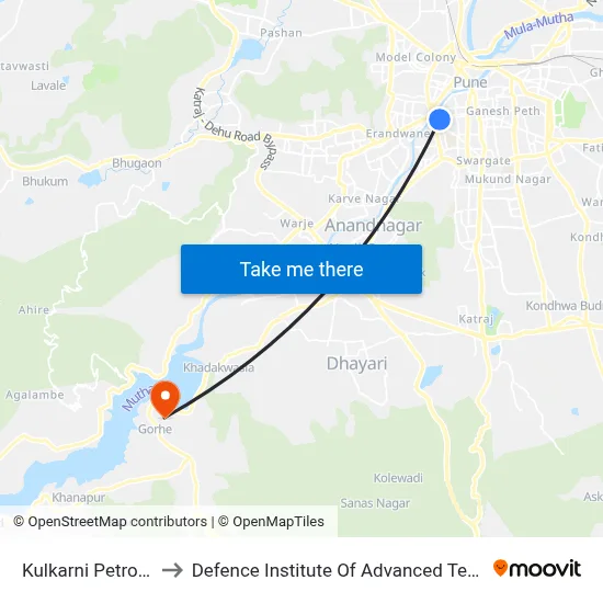 कुलकर्णी पेट्रोल पंप to रक्षा उन्नत प्रौद्योगिकी संस्थान map