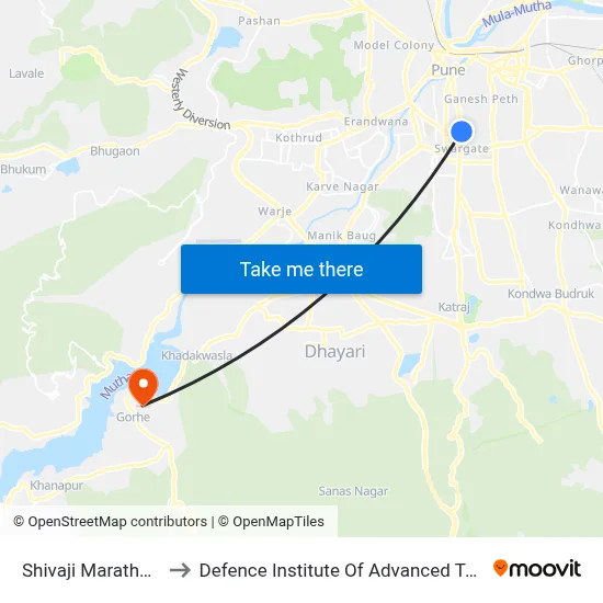 शिवाजी मराठा स्कूल to रक्षा उन्नत प्रौद्योगिकी संस्थान map