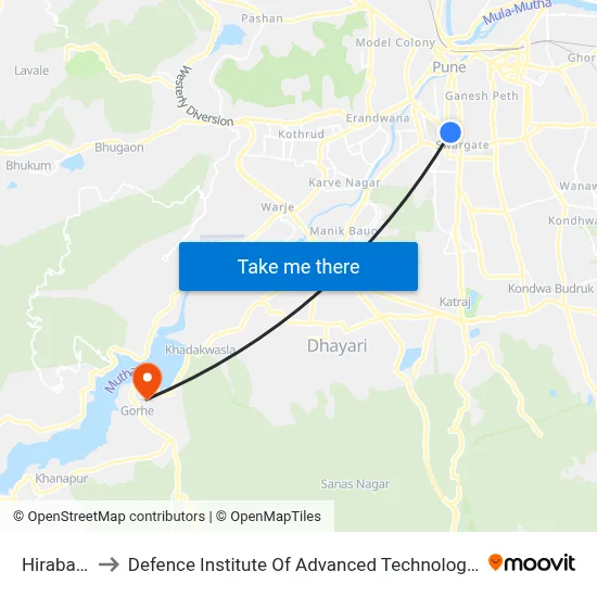 Hirabaug to Defence Institute Of Advanced Technology Diat map