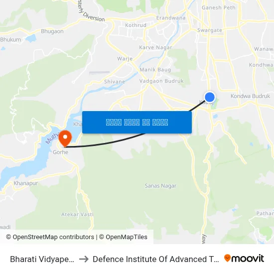 भारती विद्यापीठ गेट to रक्षा उन्नत प्रौद्योगिकी संस्थान map