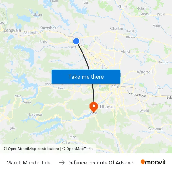 मारुति मंदिर तळेगाव दाभाडे to रक्षा उन्नत प्रौद्योगिकी संस्थान map