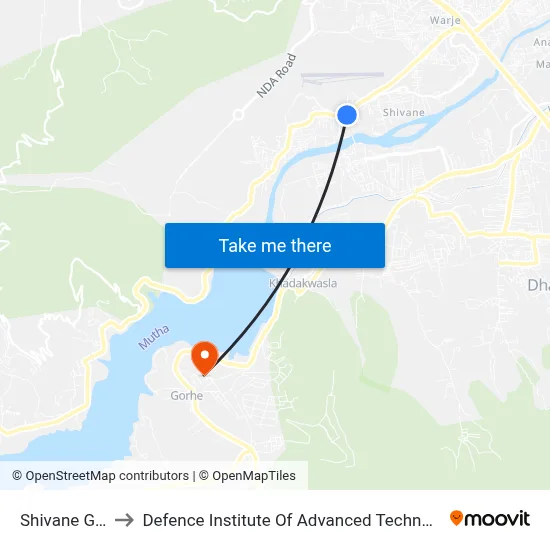 Shivane Gaon to Defence Institute Of Advanced Technology Diat map