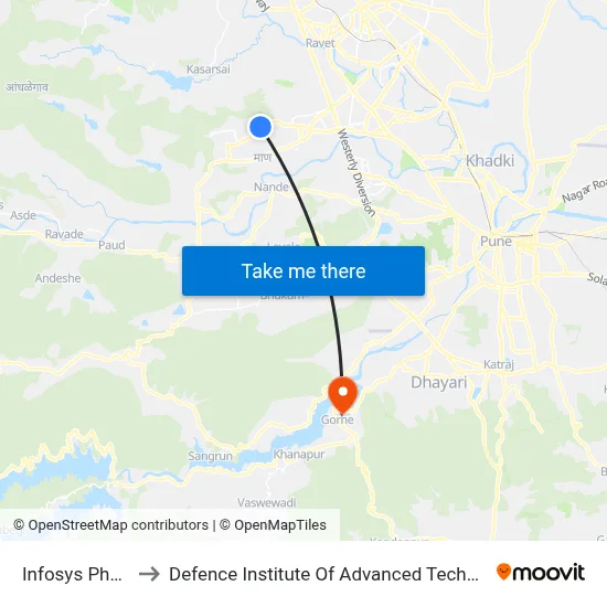 Infosys Phase 2 to Defence Institute Of Advanced Technology Diat map