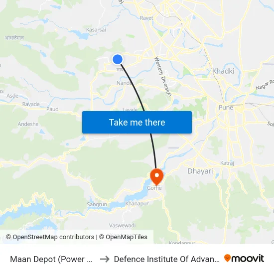 मान डिपो (पावर हाउस हिंजवाडी) to रक्षा उन्नत प्रौद्योगिकी संस्थान map