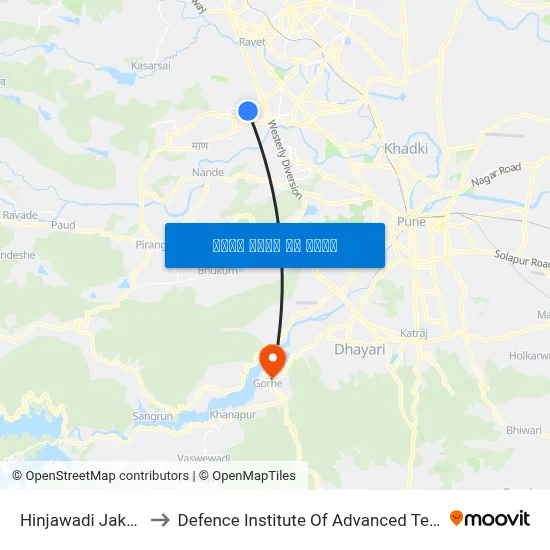 हिंजवाडी जकात नाका to रक्षा उन्नत प्रौद्योगिकी संस्थान map