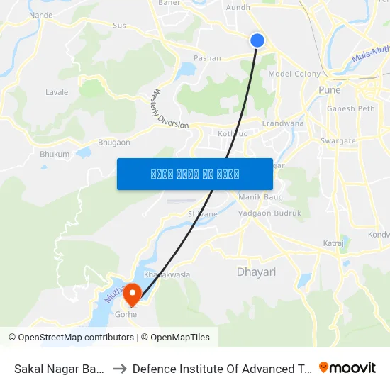 साकाळ नगर बाणेर रोड to रक्षा उन्नत प्रौद्योगिकी संस्थान map