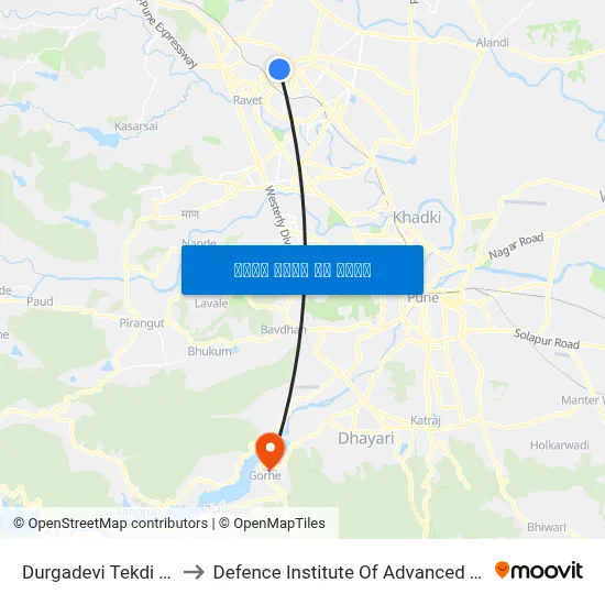 दुर्गादेवी टेकडी अप्पूघर to रक्षा उन्नत प्रौद्योगिकी संस्थान map