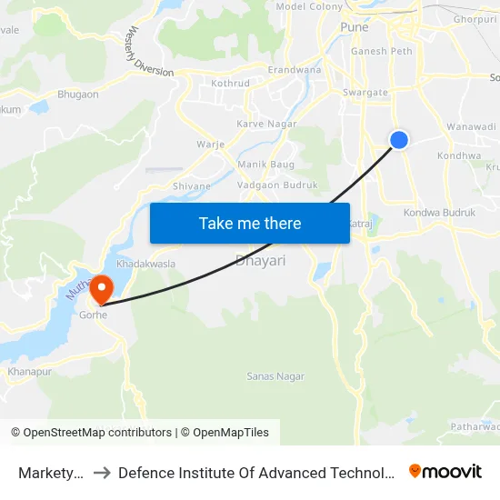 मार्केट यार्ड to रक्षा उन्नत प्रौद्योगिकी संस्थान map