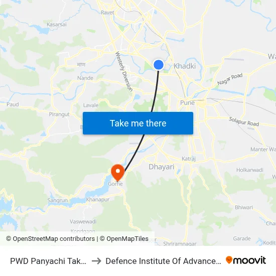 पीडब्ल्यूडी पाण्याची टाकी नवी सांगवी to रक्षा उन्नत प्रौद्योगिकी संस्थान map