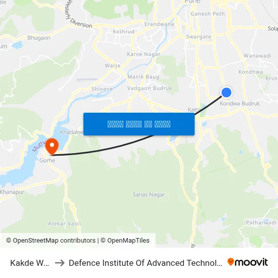Kakde Wasti to Defence Institute Of Advanced Technology Diat map