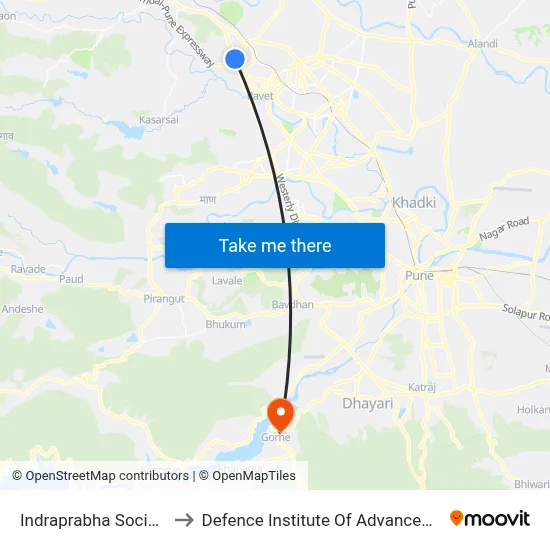 इंद्रप्रभा सोसायटी (किवले) to रक्षा उन्नत प्रौद्योगिकी संस्थान map