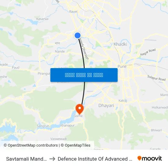 सावतामाळी मंदिर वाकड to रक्षा उन्नत प्रौद्योगिकी संस्थान map