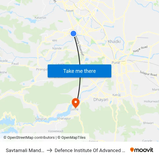 सावतामाळी मंदिर वाकड to रक्षा उन्नत प्रौद्योगिकी संस्थान map