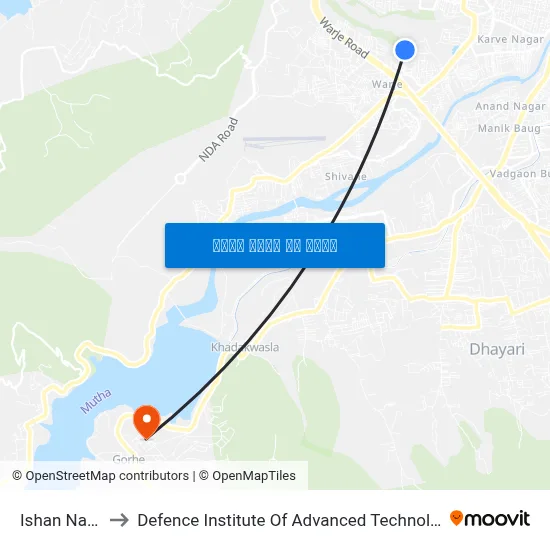ईशान नगरी to रक्षा उन्नत प्रौद्योगिकी संस्थान map