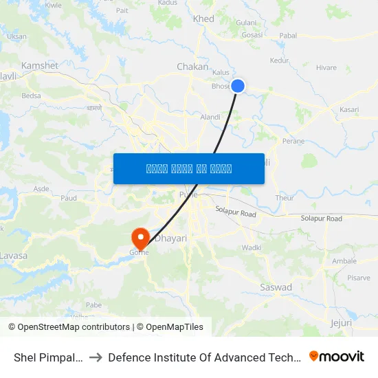 शेल पिंपलगाव to रक्षा उन्नत प्रौद्योगिकी संस्थान map