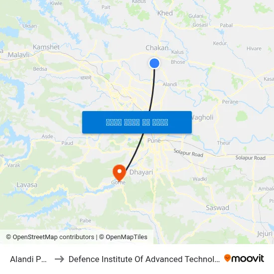 आळंदी फाटा to रक्षा उन्नत प्रौद्योगिकी संस्थान map