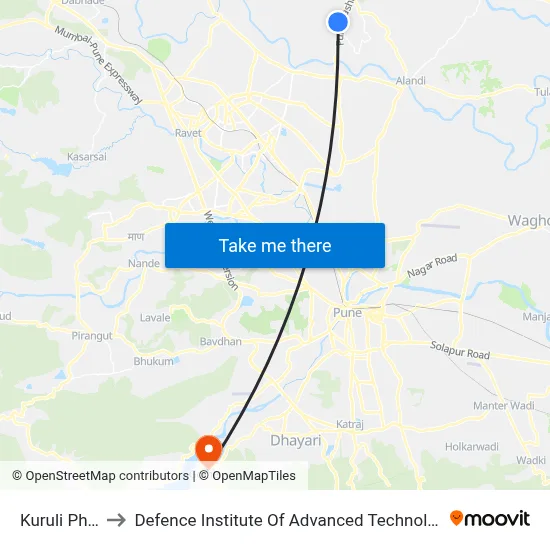 कुरुली फाटा to रक्षा उन्नत प्रौद्योगिकी संस्थान map