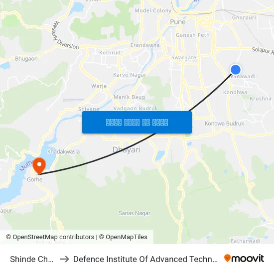 शिंदे छत्री to रक्षा उन्नत प्रौद्योगिकी संस्थान map