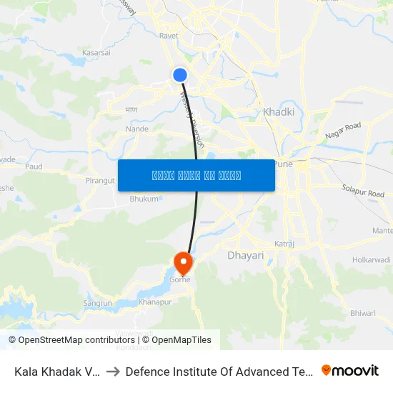 काला खडक वसाहत to रक्षा उन्नत प्रौद्योगिकी संस्थान map