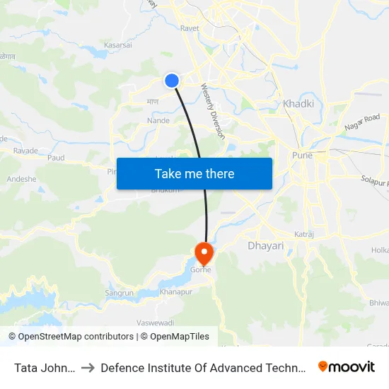 टाटा जॉनसन to रक्षा उन्नत प्रौद्योगिकी संस्थान map