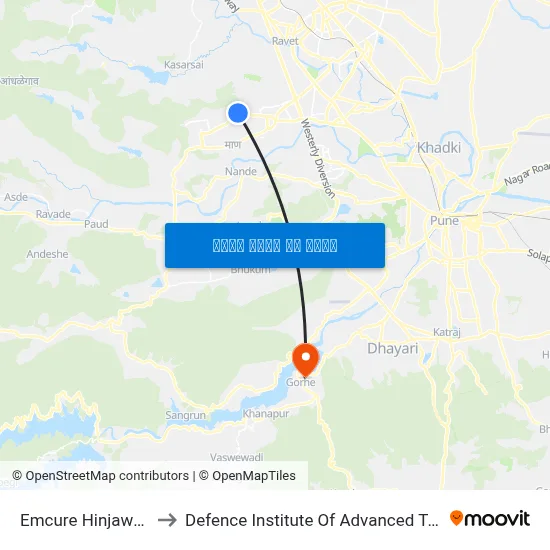एमक्योर हिंजवाड़ी रोड to रक्षा उन्नत प्रौद्योगिकी संस्थान map