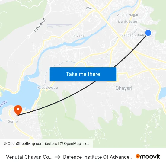 वेणुताई चव्हाण कॉलेज पायथा to रक्षा उन्नत प्रौद्योगिकी संस्थान map