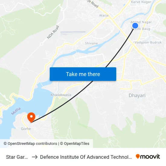 स्टार गार्डन to रक्षा उन्नत प्रौद्योगिकी संस्थान map