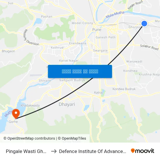 पिंगले वस्ती घोरपडी रोड to रक्षा उन्नत प्रौद्योगिकी संस्थान map