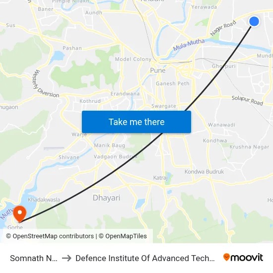 सोमनाथ नगर to रक्षा उन्नत प्रौद्योगिकी संस्थान map