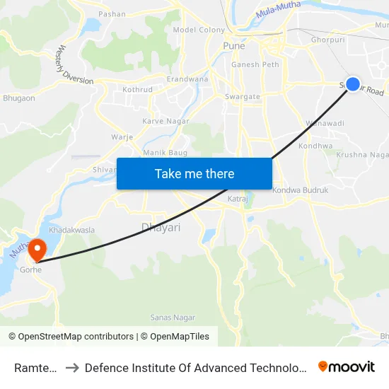 Ramtekdi to Defence Institute Of Advanced Technology Diat map
