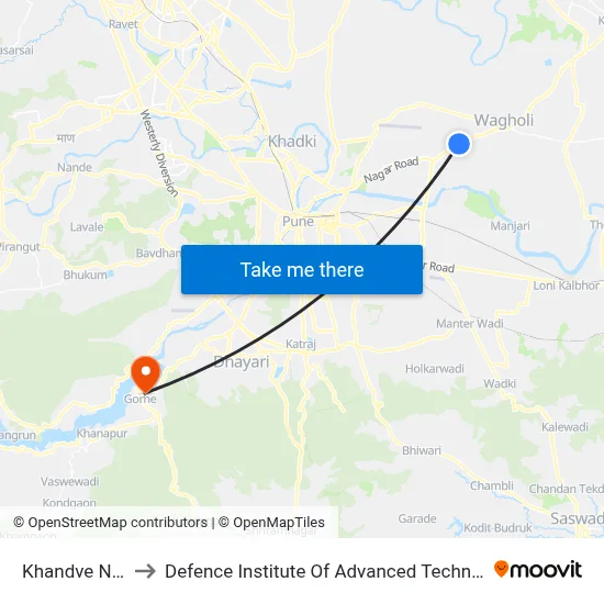 खांडवे नगर to रक्षा उन्नत प्रौद्योगिकी संस्थान map