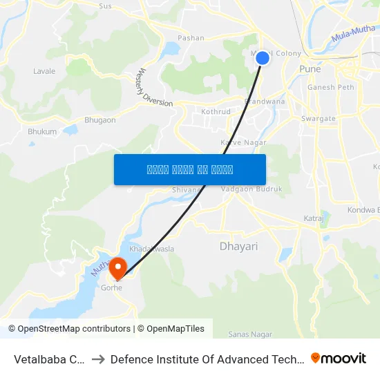 वेतालबाबा चौक to रक्षा उन्नत प्रौद्योगिकी संस्थान map