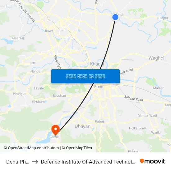 देहू फाटा to रक्षा उन्नत प्रौद्योगिकी संस्थान map