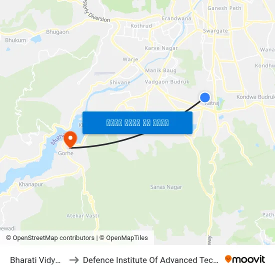 भारती विद्यापीठ to रक्षा उन्नत प्रौद्योगिकी संस्थान map