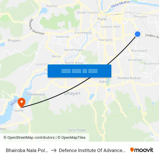 भैरोबा नाला पुलिस चौकी to रक्षा उन्नत प्रौद्योगिकी संस्थान map