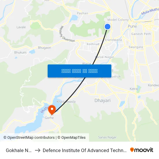 गोखले नगर to रक्षा उन्नत प्रौद्योगिकी संस्थान map