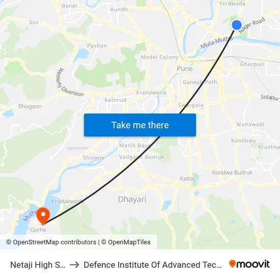 नेताजी हाई स्कूल to रक्षा उन्नत प्रौद्योगिकी संस्थान map