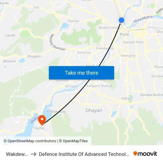 Wakdewadi to Defence Institute Of Advanced Technology Diat map