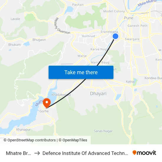 Mhatre Bridge to Defence Institute Of Advanced Technology Diat map