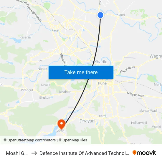 मोशी गाँव to रक्षा उन्नत प्रौद्योगिकी संस्थान map