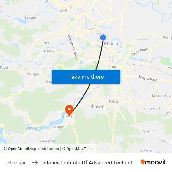 Phugewadi to Defence Institute Of Advanced Technology Diat map