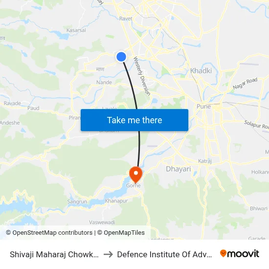शिवाजी महाराज चौक डांगे चौक रोड to रक्षा उन्नत प्रौद्योगिकी संस्थान map