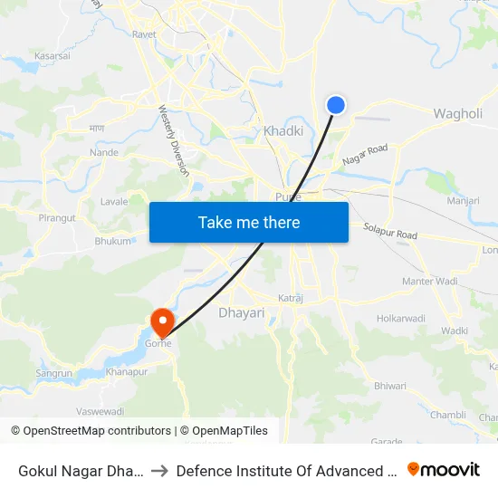 गोकुल नगर धानोरी रोड to रक्षा उन्नत प्रौद्योगिकी संस्थान map